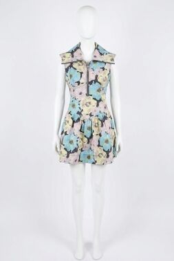 NEW GANNI floral printed cotton mini dress in multicolour